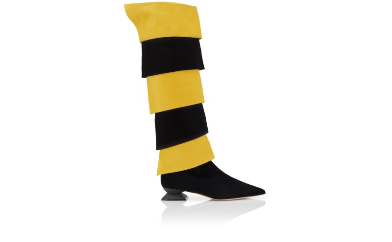 Side view of Bergina, Black and Yellow Suede Boots  - US$1,495.00