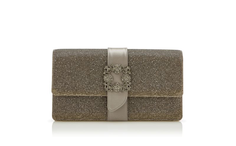 Side view of Capri glitter, Dark Gold Glitter Jewel Buckle Clutch - US$1,725.00