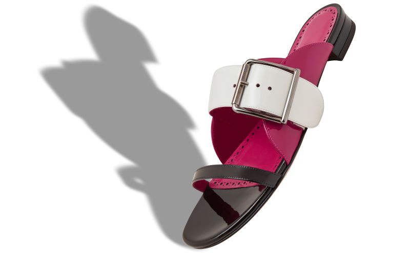 Tarkuspla, Black and Pink Patent Leather Flat Sandals - US$1,250.00