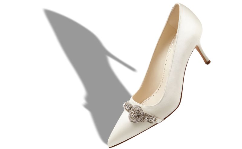 Asapump, White Satin Jewel Embellished Pumps - US$807.00