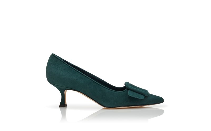 Side view of Maysalepump 50, Dark Green Suede Buckle Detail Pumps - US$925.00