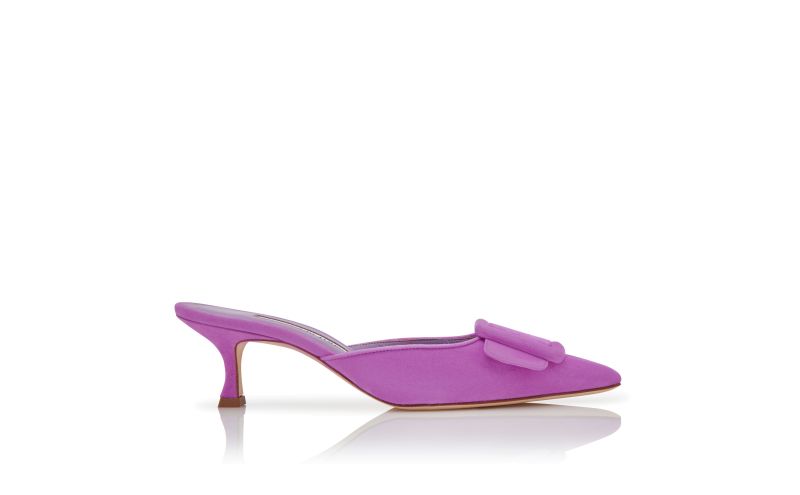 Side view of Maysale, Purple Suede Buckle Detail Mules - £595.00