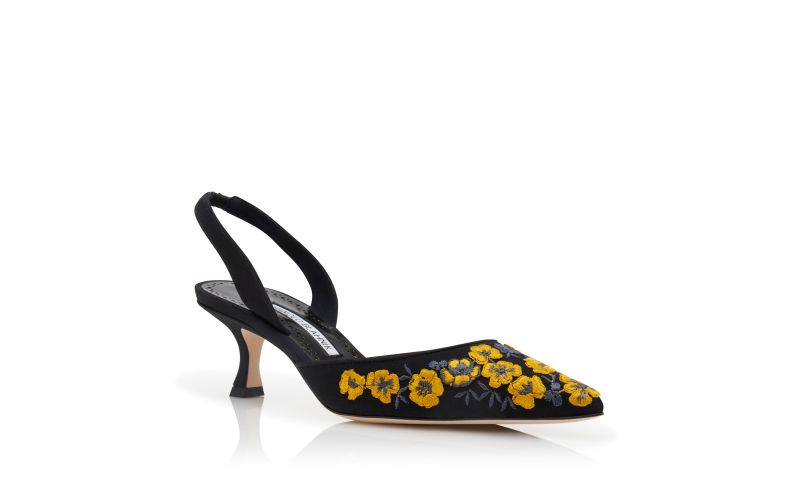 Carolyne, Black and Yellow Silk Slingback Pumps - AU$1,078.00
