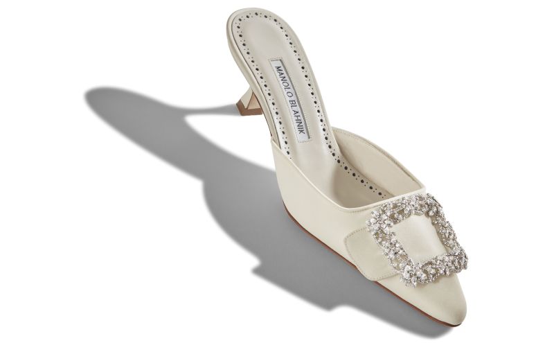 Maysale bridal, Cream Crepe de Chine Jewel Buckle Mules - US$1,145.00