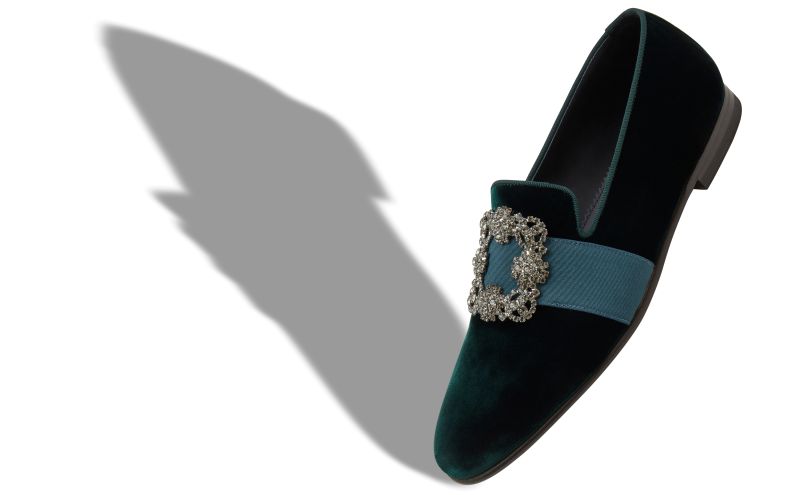 Carlton, Green Velvet Jewel Buckle Loafers - US$1,415.00