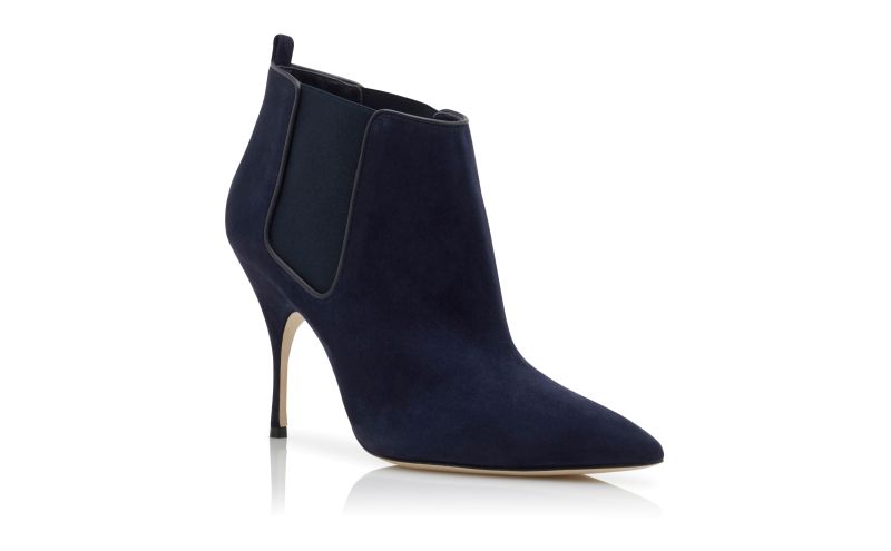 Dildi, Navy Blue Suede High Heel Chelsea Boots - US$1,145.00