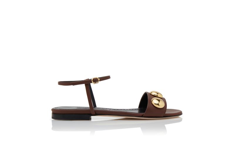 Side view of Chaouhen, Dark Brown Calf Leather Open Toe Sandals - £695.00