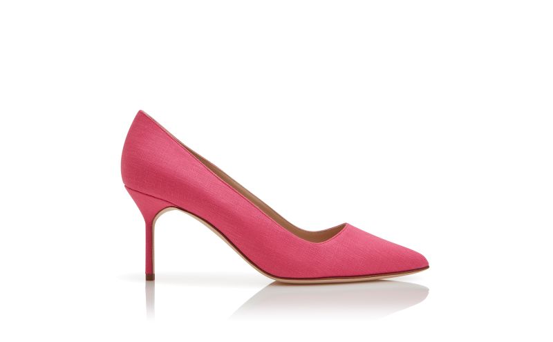 Side view of Bb 70, Pink Linen Pointed Toe Pumps - US$477.00