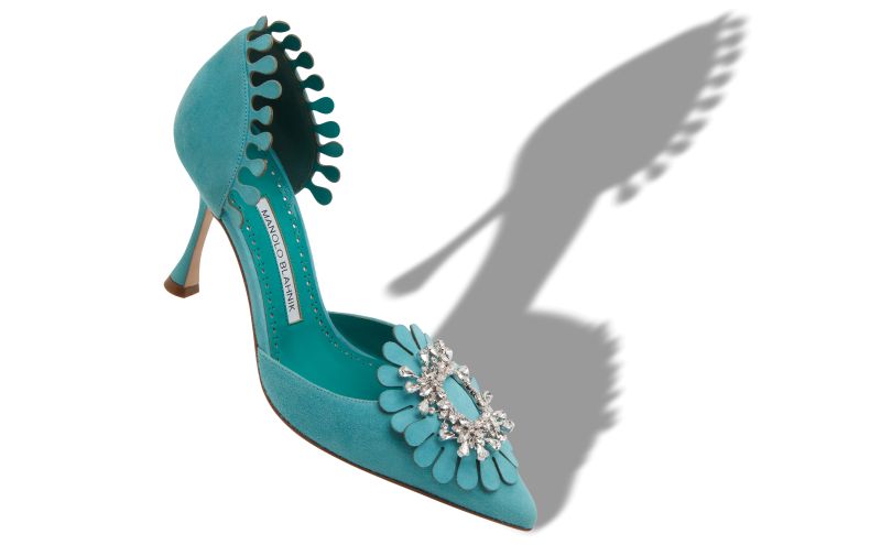 Shog, Light Blue Suede Jewel Embellished Pumps - US$897.00 