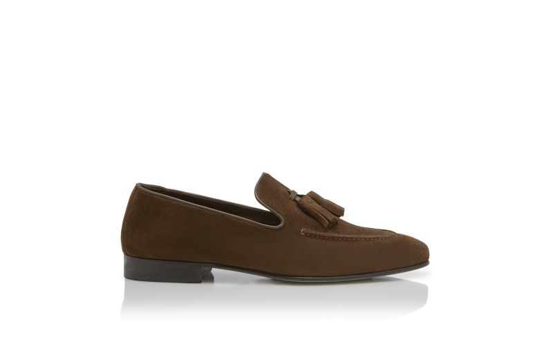 Side view of Chester, Brown Suede Tassel Loafers - AU$1,525.00