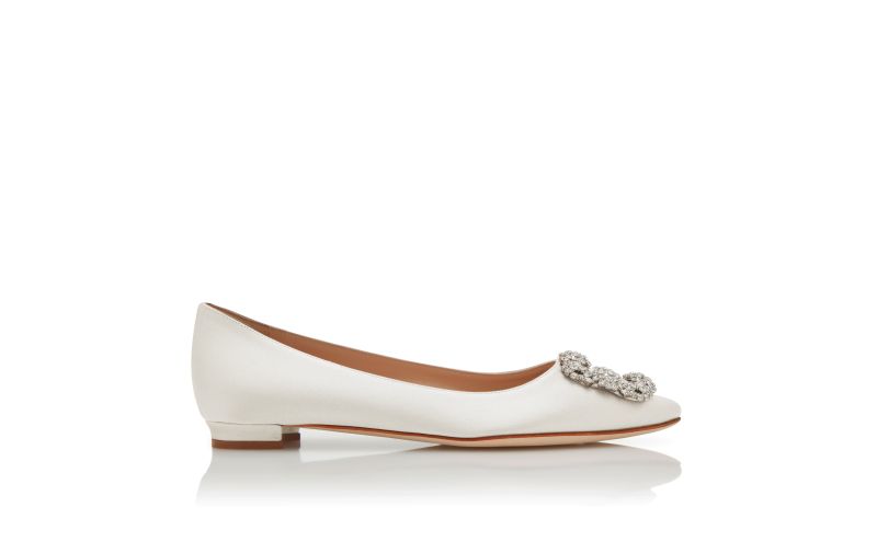 Side view of Hangisiflat, Light Cream Satin Jewel Buckle Flat Pumps - US$1,095.00