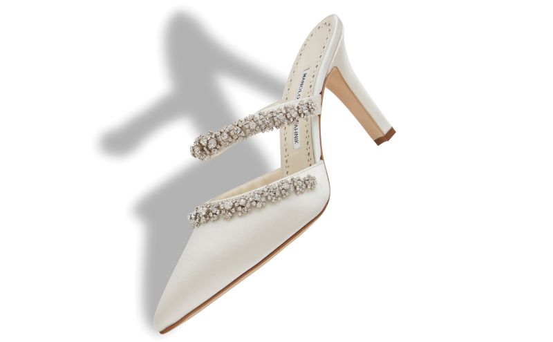 Vedadamu, Cream Satin Crystal Embellished Mules  - £1,175.00