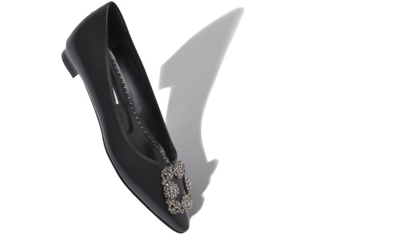 Hangisiflat, Black Calf Leather Jewel Buckle Flat Pumps - AU$2,055.00 