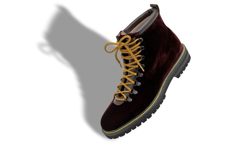 Designer Dark Brown Velvet Lace Up Boots