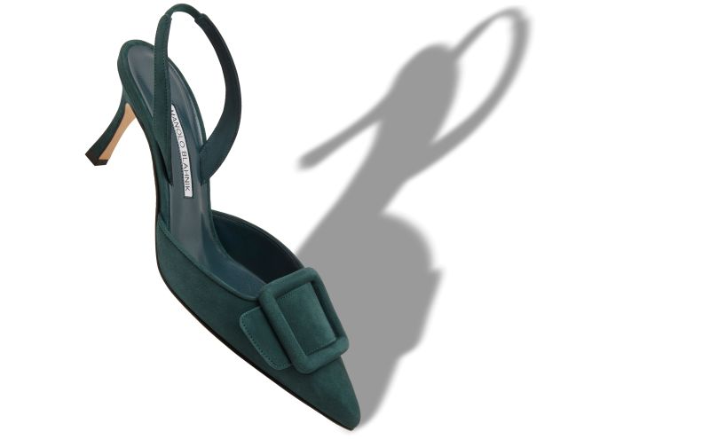 Maysli, Dark Green Suede Buckle Detail Slingback Pumps - US$925.00 