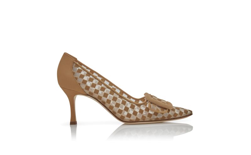 Side view of Maysalepump 70, Light Brown Mesh Checkered Pumps  - CA$1,165.00