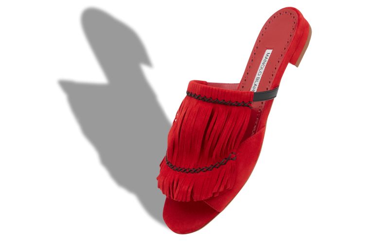 Rafikiflat, Red Suede Fringe Detail Flat Sandals   - AU$853.00