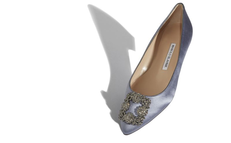 Hangisiflat, Grey Satin Jewel Buckle Flat Pumps - £845.00