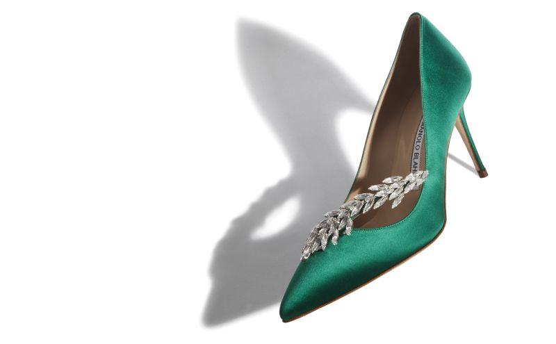 Nadira, Green Satin Jewel Buckle Pumps  - €1,095.00