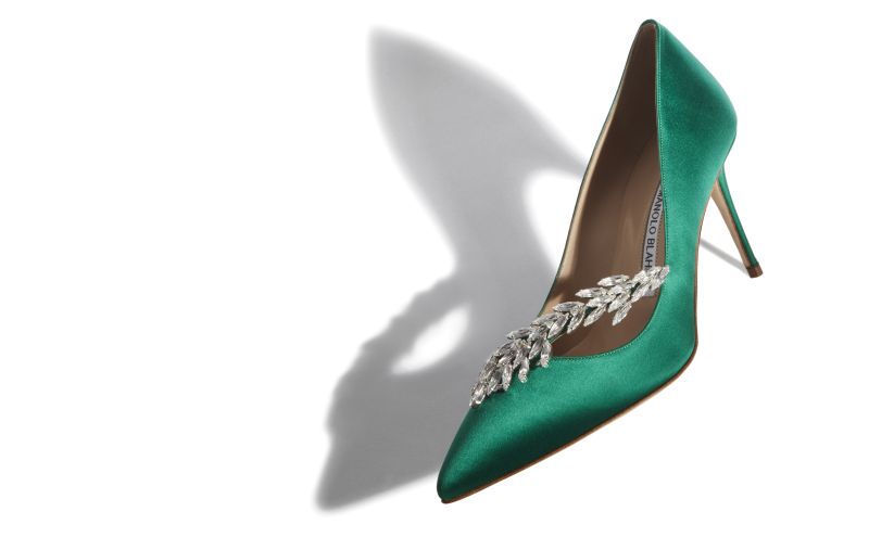 Nadira, Green Satin Jewel Buckle Pumps  - €1,045.00