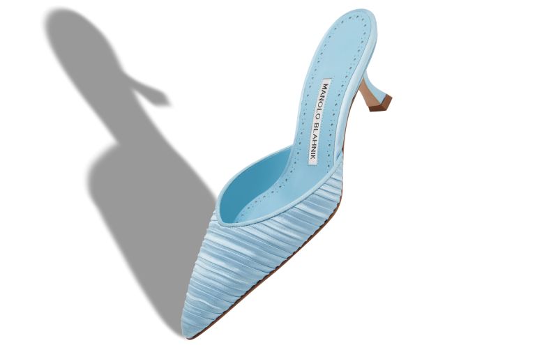 Carolynemu, Light Blue Satin Pointed Toe Mules - AU$1,395.00