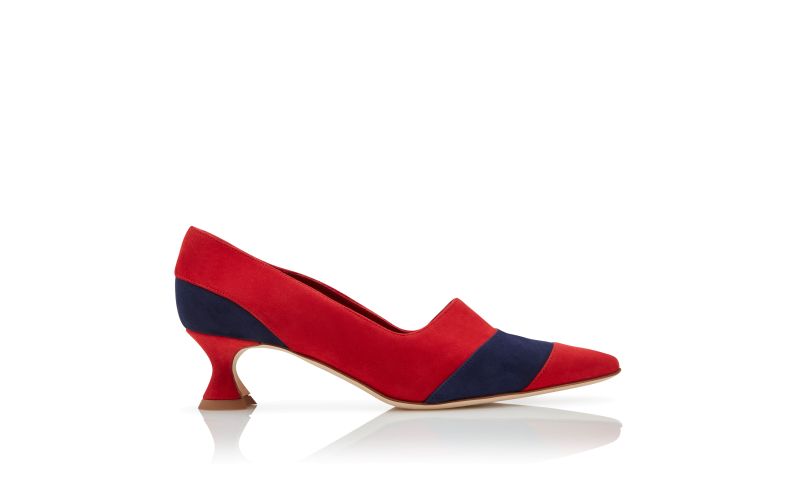 Side view of Yeli, Red and Blue Suede Pointed Toe Pumps - €765.00