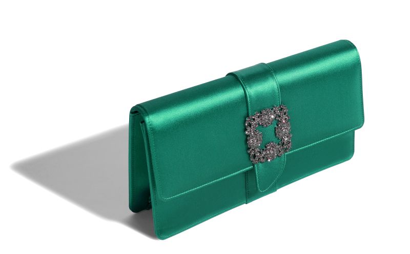 Capri, Green Satin Jewel Buckle Clutch - US$1,695.00