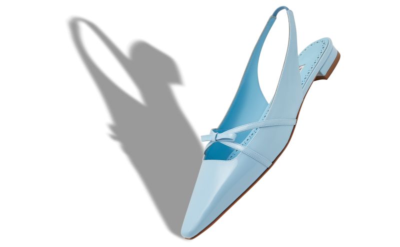 Dariasli, Light Blue Patent Leather Bow Detail Slingback Flat Pumps - £815.00
