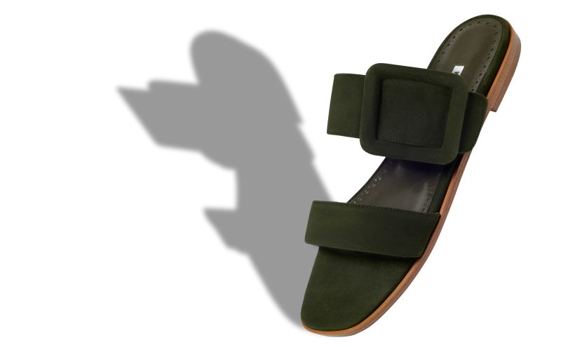 Titubaflat, Dark Green Suede Flat Sandals - US$825.00