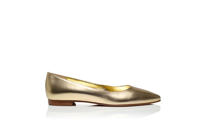 Side view of Gelista, Gold Nappa Leather Flat Pumps - US$725.00