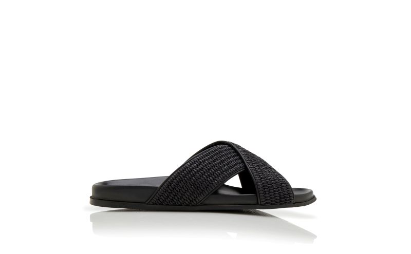 Side view of Designer Black Natural Weave Flat Sandals