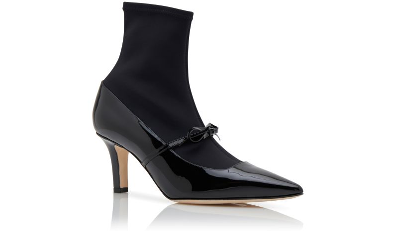 Designer Black Patent Leather Ankle Shoe Boots