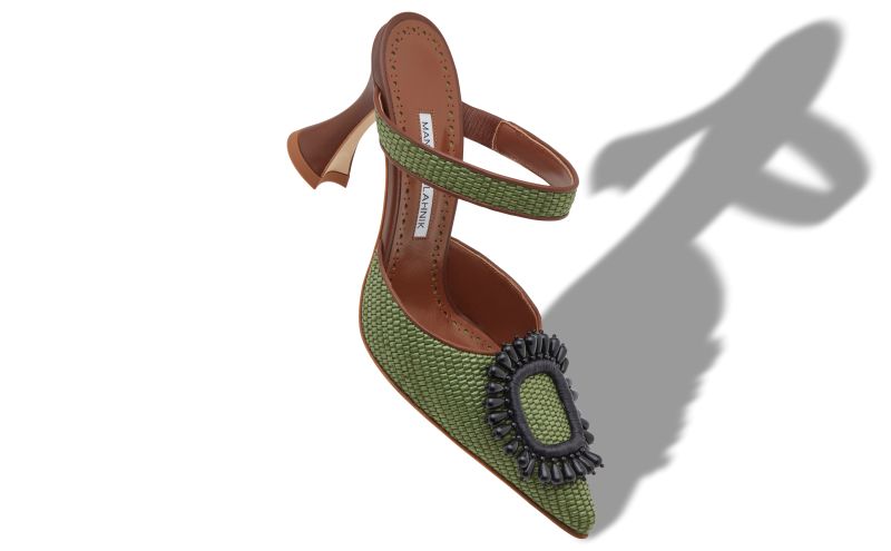 Atika, Green and Brown Raffia Pointed Toe Mules - AU$943.00 
