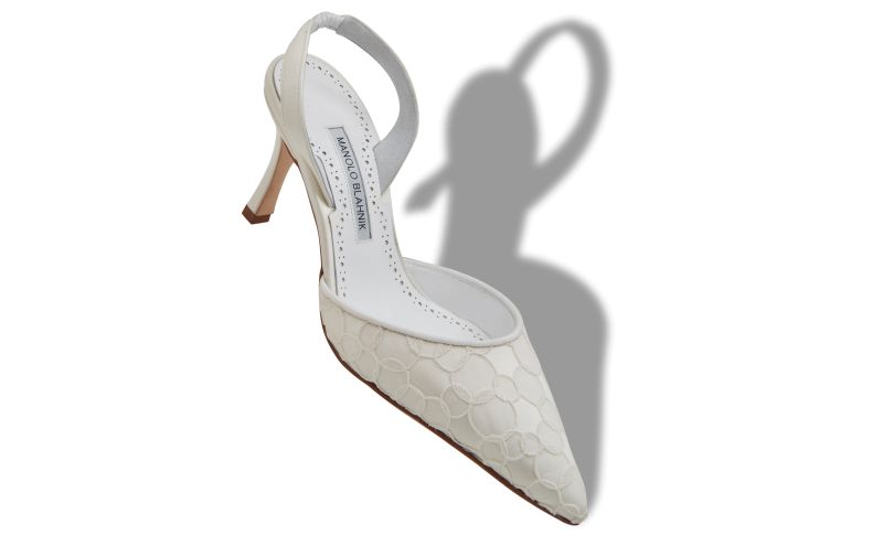 Carolyne 70, Cream Satin Slingback Pumps - US$483.00 