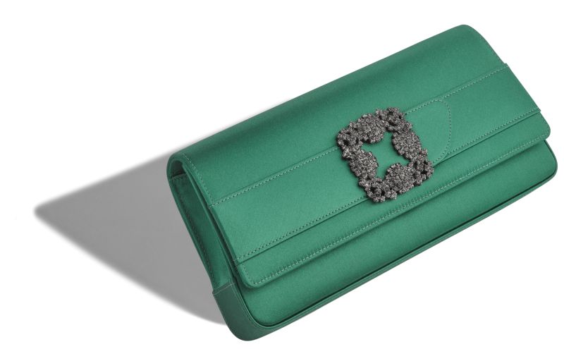 Gothisi, Bright Green Satin Jewel Buckle Clutch - US$1,735.00