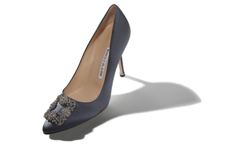 Hangisi, Dark Grey Satin Jewel Buckle Pumps - €1,075.00 