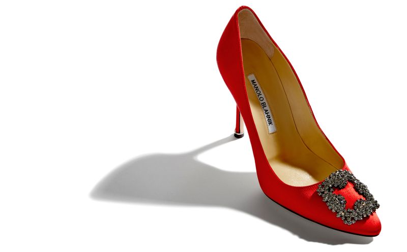 Hangisi, Red Satin Jewel Buckle Pumps - €1,075.00