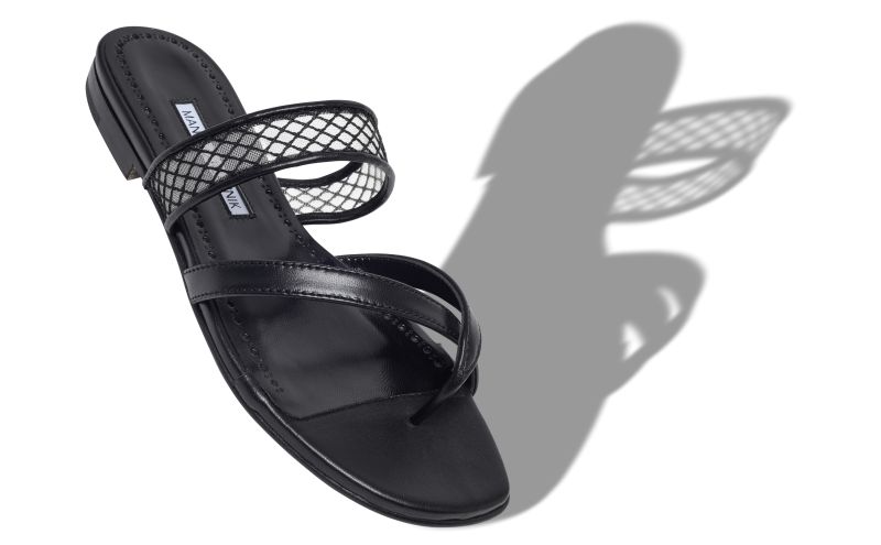 Sulnaflat, Black Nappa Leather Flat Sandals - US$525.00 