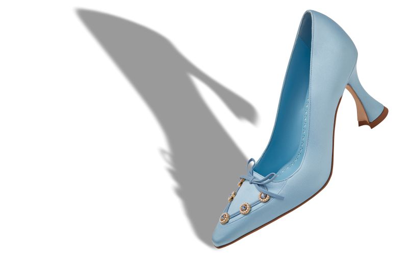 Polypemahi, Light Blue Satin Embellished Pumps - US$1,395.00