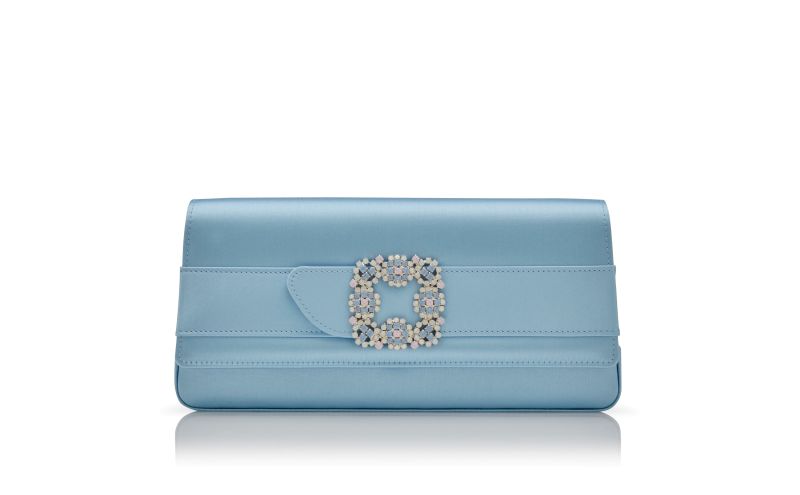 GOTHISI, Blue Satin Jewel Buckle Clutch , 1525 USD