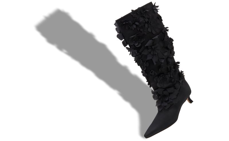Solon, Black Crepe Satin Knee High Boots - CA$5,095.00