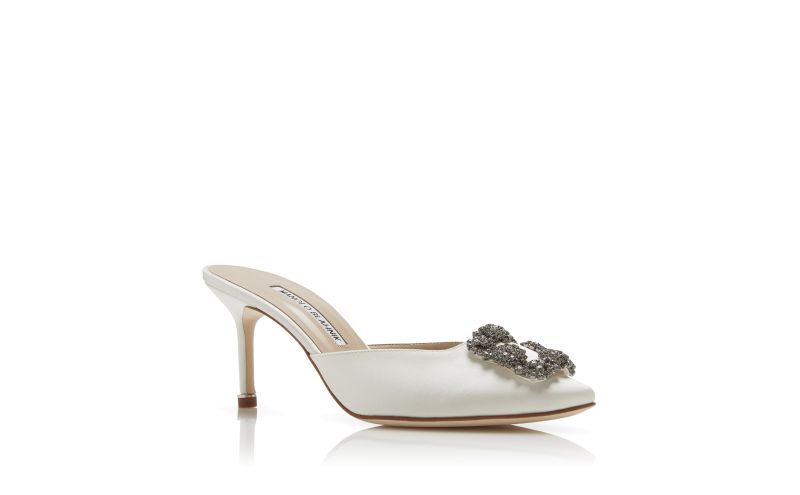 Hangisimu, Off-White Satin Jewel Buckle Mules - £845.00