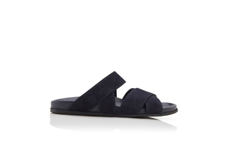 Side view of Inezmu, Navy Blue Suede Sandals - US$645.00