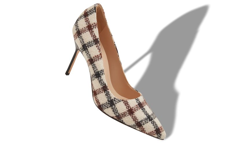 Bb 90, Light Beige Wool Tartan Pointed Toe Pumps - US$845.00 