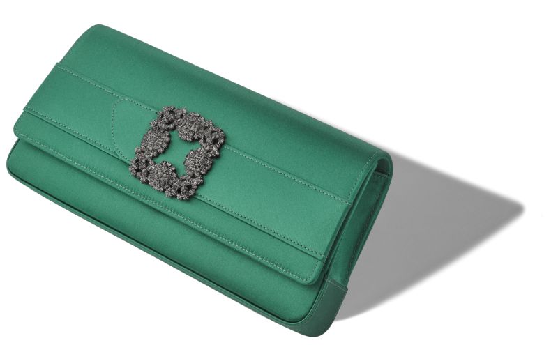 Gothisi, Bright Green Satin Jewel Buckle Clutch - US$1,735.00 