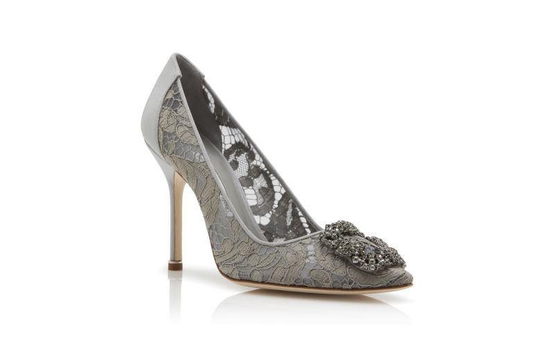 Hangisi lace, Grey Lace Jewel Buckle Pumps - £995.00