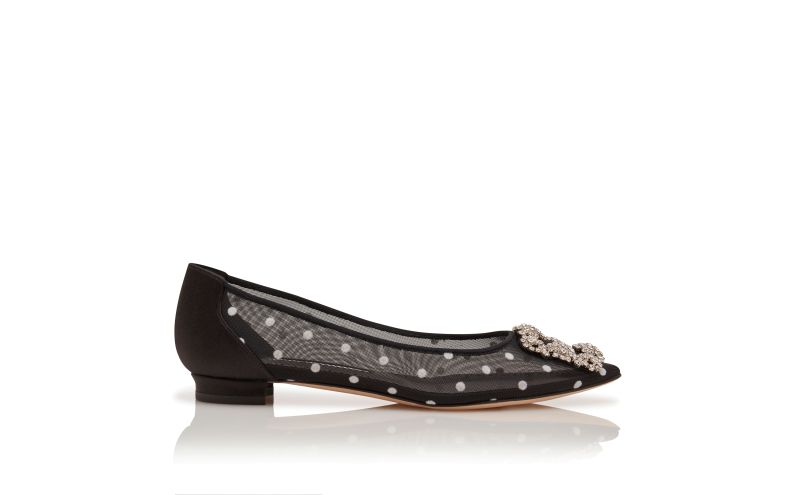 Side view of Hangisiflat, Black and White Mesh Jewel Buckle Flat Pumps - €1,095.00