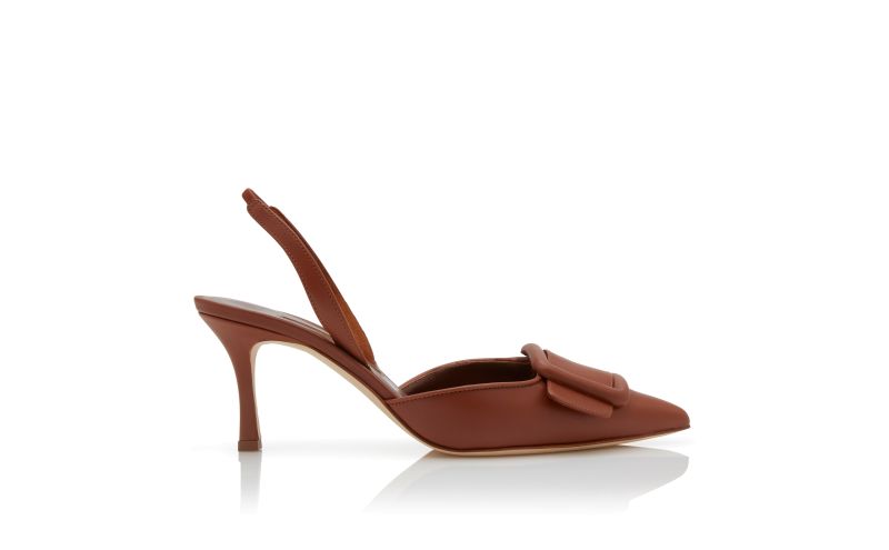 Side view of Maysli, Brown Nappa Leather Slingback Pumps - £645.00
