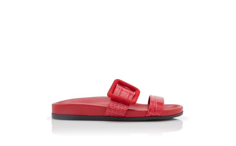 Side view of Mayfu, Red Calf Leather Buckle Detail Flat Mules - US$507.00