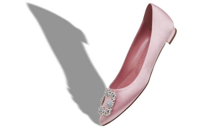 Hangisiflat, Light Pink Satin Jewel Buckle Flat Pumps - US$1,175.00